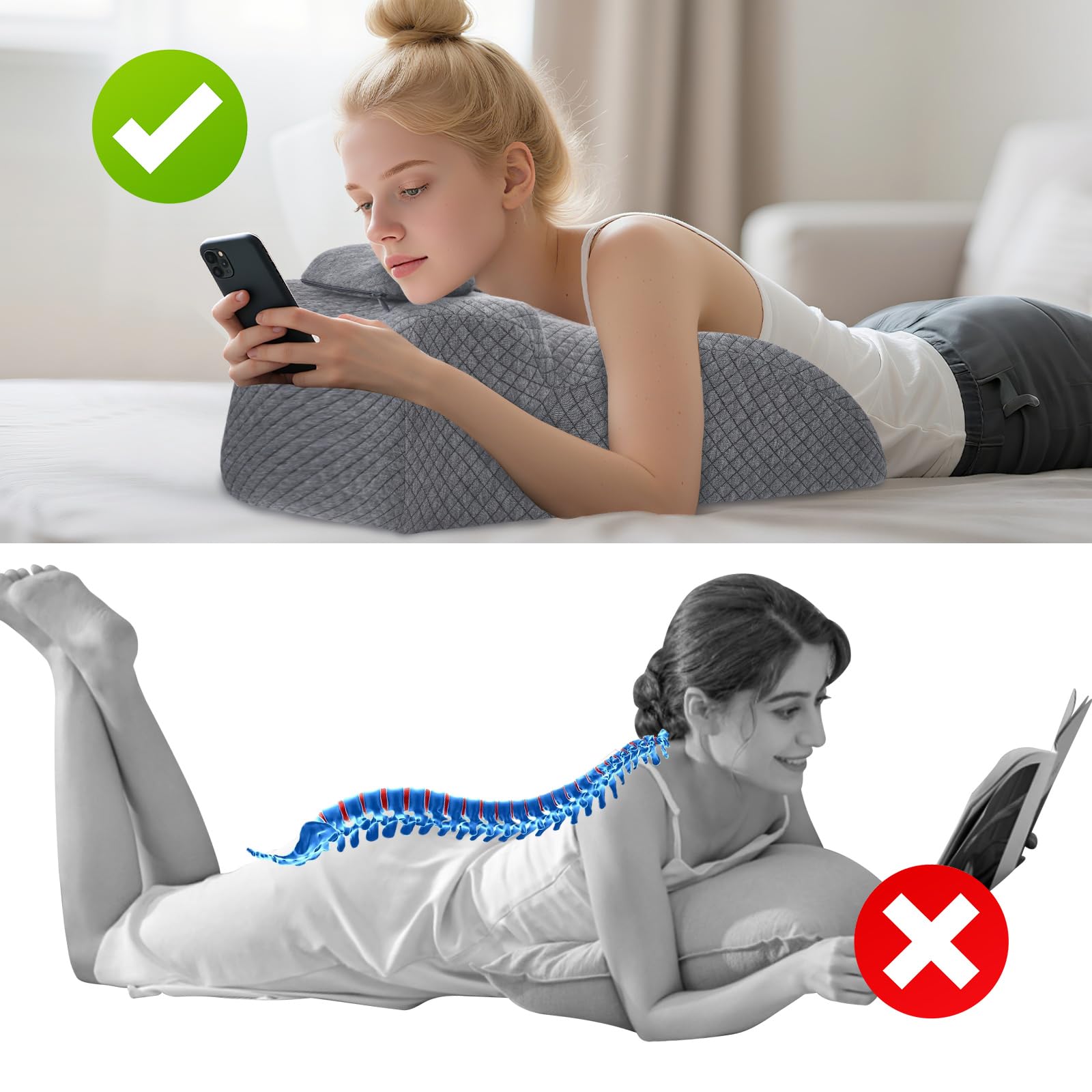 Cuscino ergonomico in memory foam per letto e divano, con rivestimento lavabile, cuscino da lettura per schiena, collo, gambe, cuscino da reflusso per sedersi, dormire, leggere