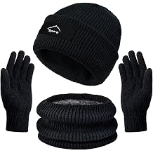 Winter Beanie Hats Scarf Gloves Set Slouchy Beanies Hat Knit Skull Cap Thick Neck Warmer for Men Women