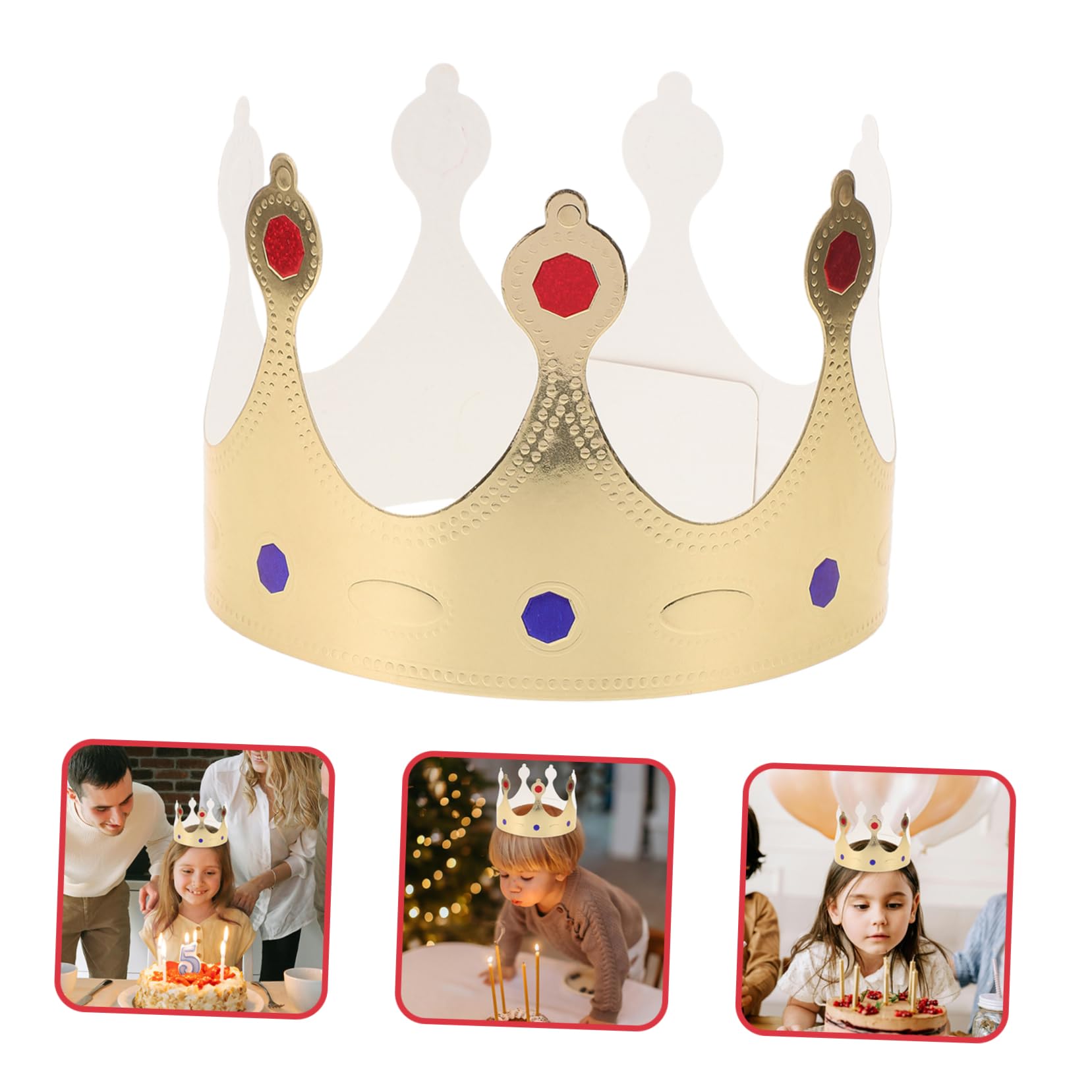Kisangel 50 Pezzi Cappelli Corona di Carta Oro per Feste di Compleanno Bambini, Design Embossed Spesso e Look Tridimensionale per Decorazioni e Accessori Party