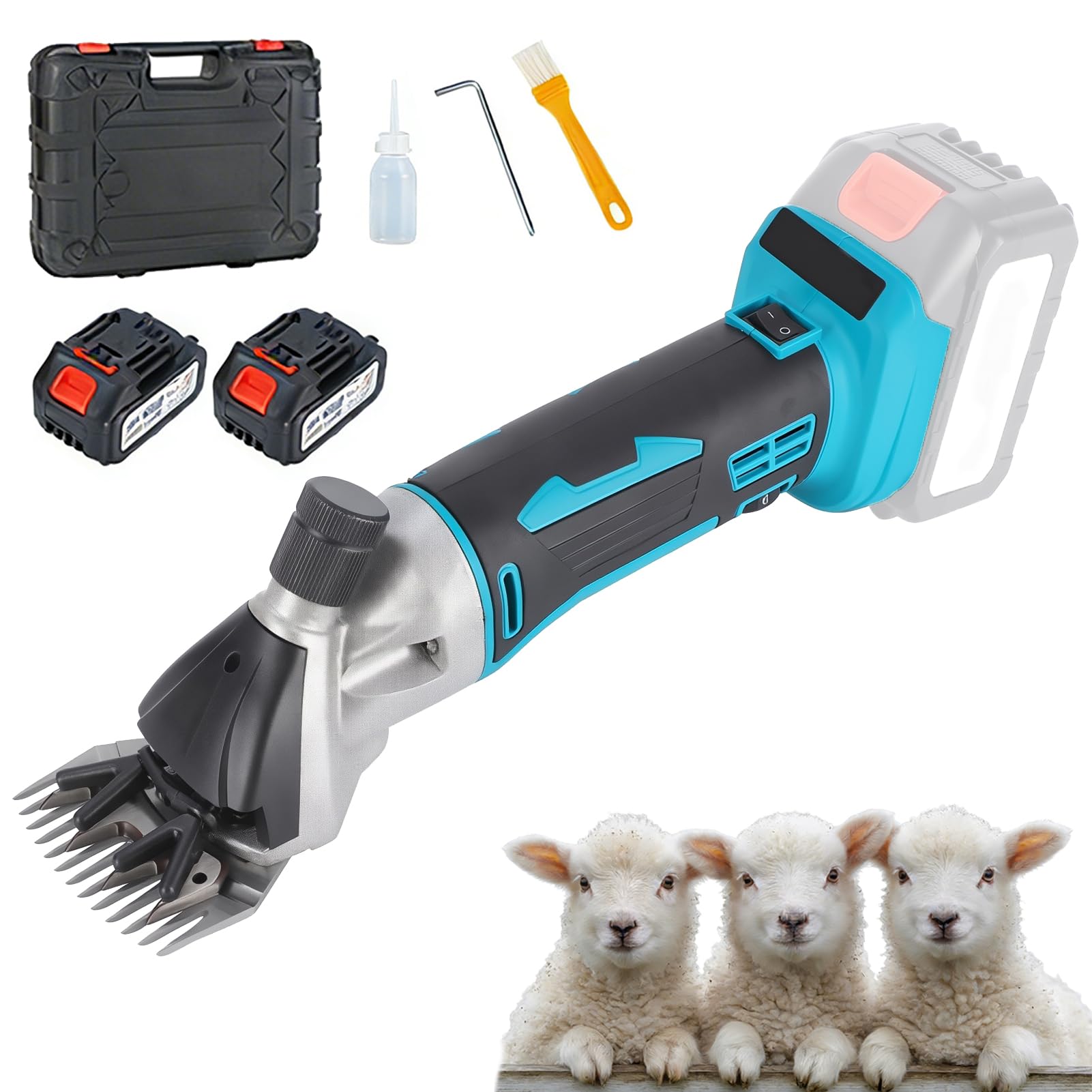 Esquiladora Inalámbrica para Ovejas 800W, Cortadora de Lana Eléctrica con Ajuste de 6 Velocidades & Cuchilla de 9/13 Dientes, Espaciado de Cuchilla Ajustable, Esquiladora para Ovej 13-Tooth-2 Battery