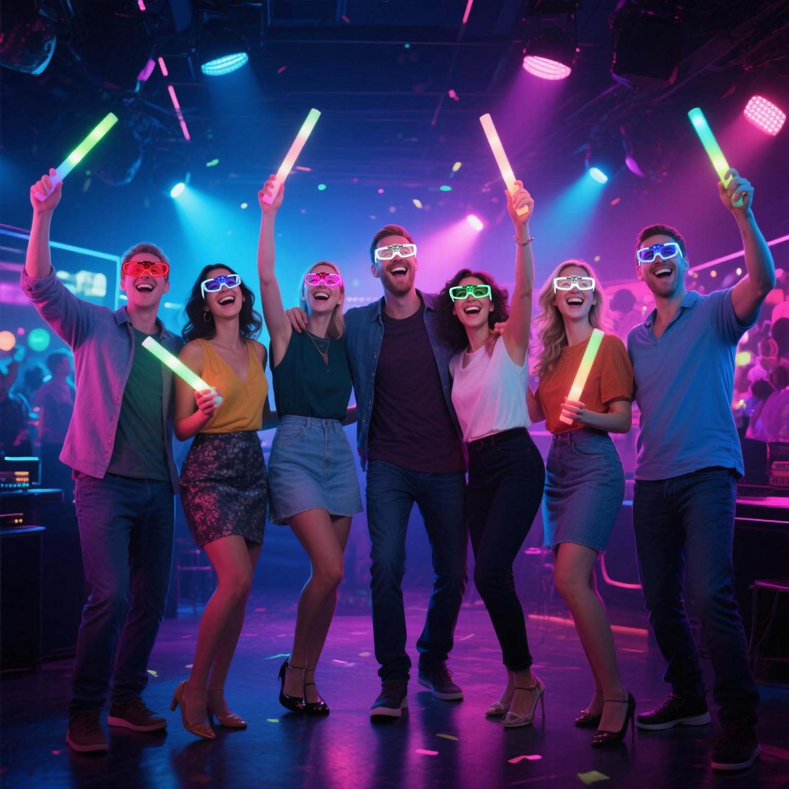 Paquete de 70 lentes LED, 5 colores neón, 3 modos de luz, varillas luminosas, brillan en la oscuridad, suministros de fiesta para niños y adultos, juguete intermitente para el día de San Valentín