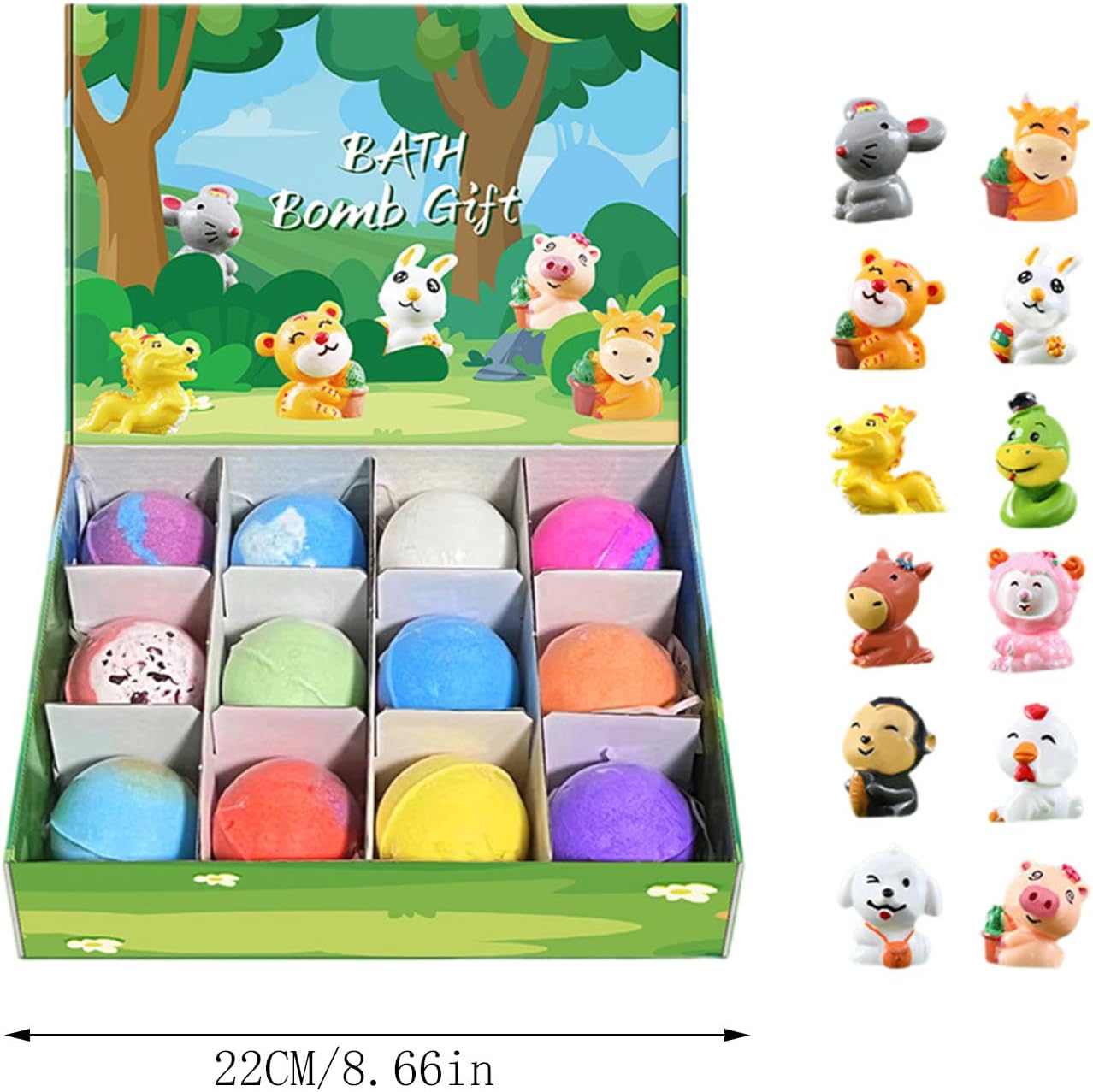 Bath Salt Ball Gift Set,12 PCS Individually Shrink-Wrapped, Bath Salt Balls with Hidden Animal Figurines,Rich in Natural Ingredients, with Plants & Fruit Fragrance, Moisturizes Skin