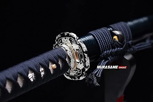 Miniatura 23 de MURASAME Katana Espada Real 41 pulgadas L6 Acero Arcilla Templado Bonito Hamon Muy Afilado Parte Superior Hecho A Mano color fantasía (Gilt),Negro