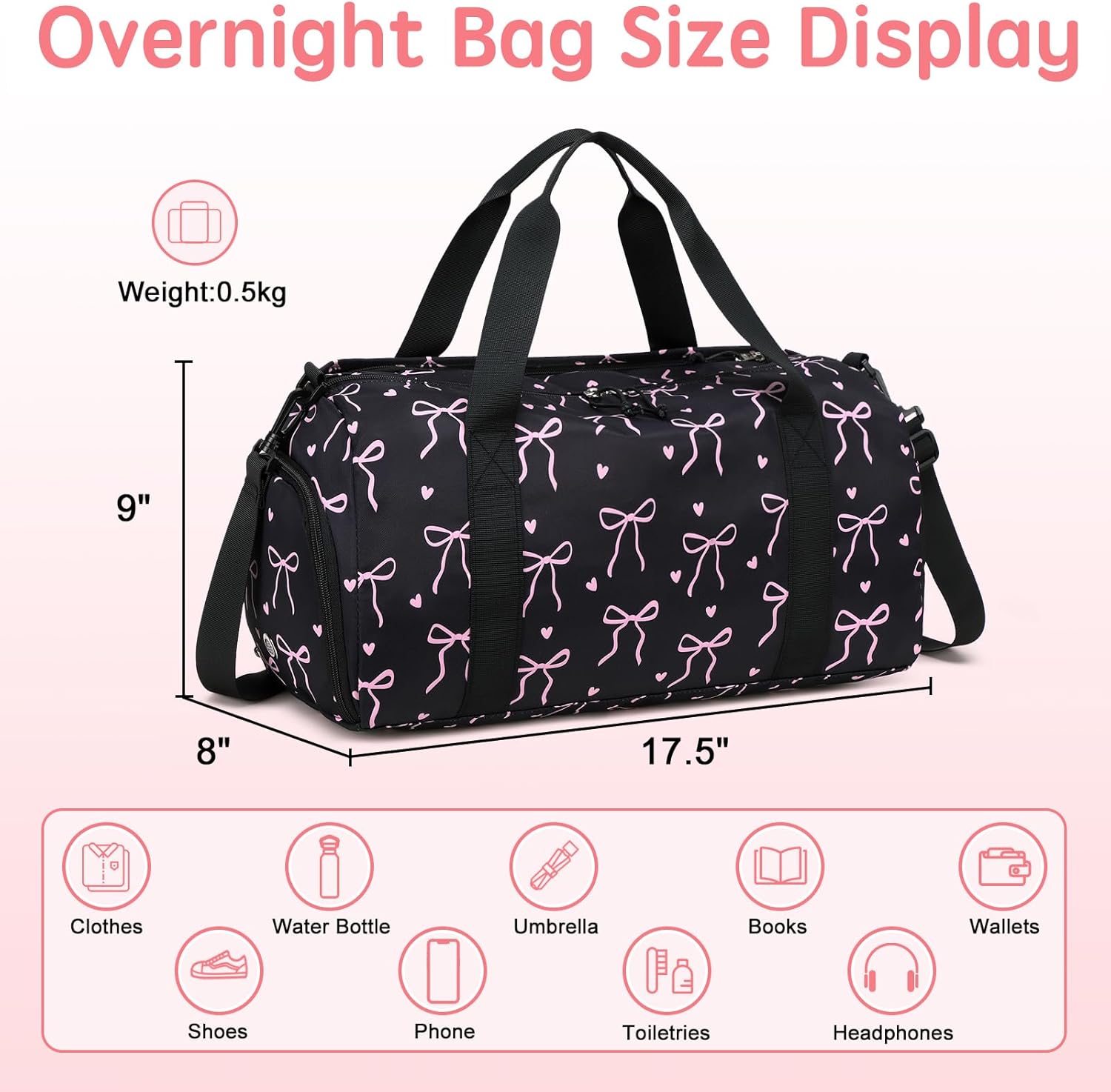 LOIDOU Kids Duffle Bag for Girls, Lightweight Kids Overnight & Weekender Travel Bag with Shoe Compartment and Wet Pocket, Cute Duffel Bags for Toddler Dance, Girls Sleepovers, Gym & Weekend Trips