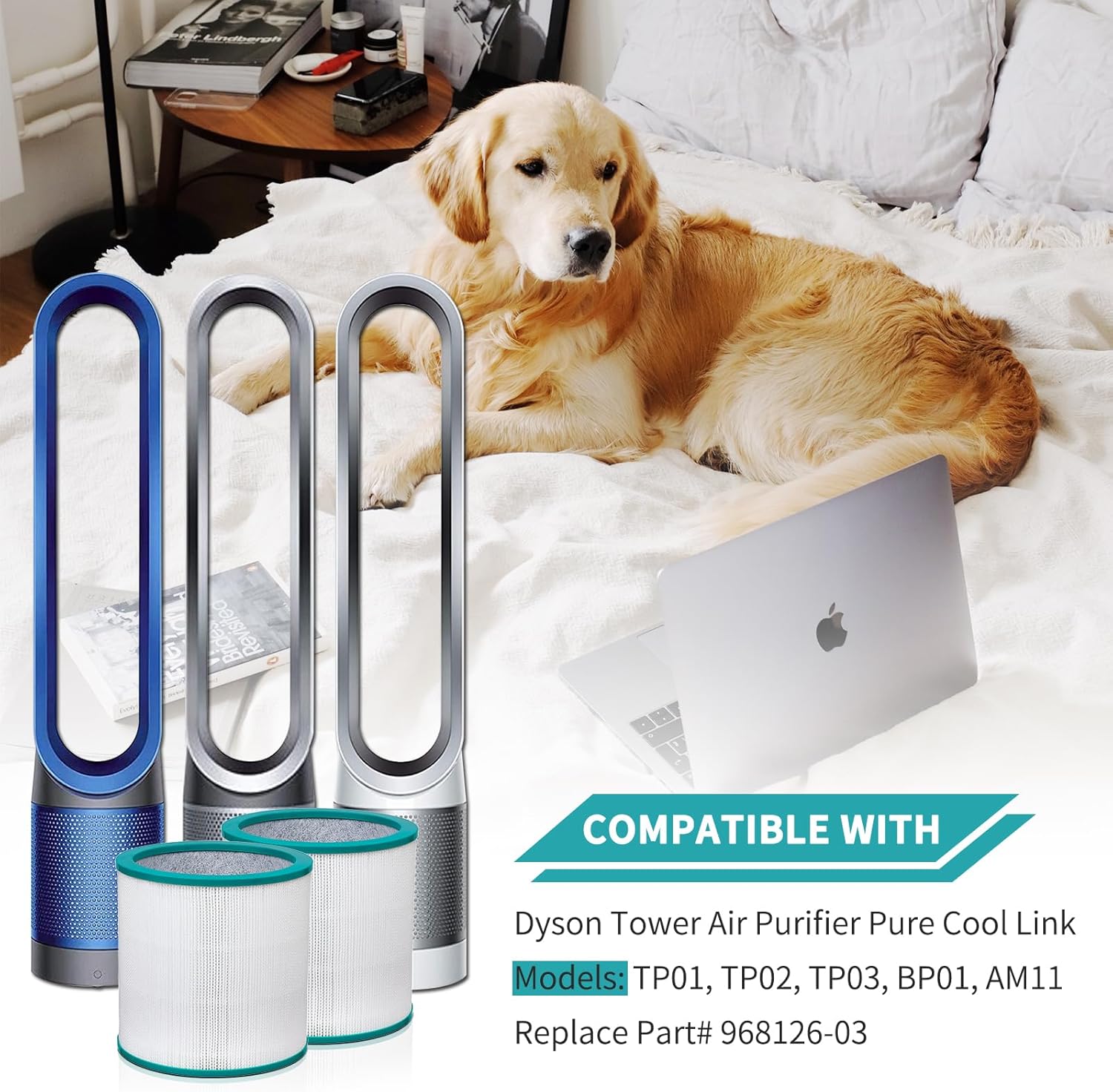 2 Pack HEPA Air Filter Replacement for Dyson Tower Purifier Pure Hot Cool Link TP01 TP02 TP03 BP01 AM11 Models, Part # 968126-03