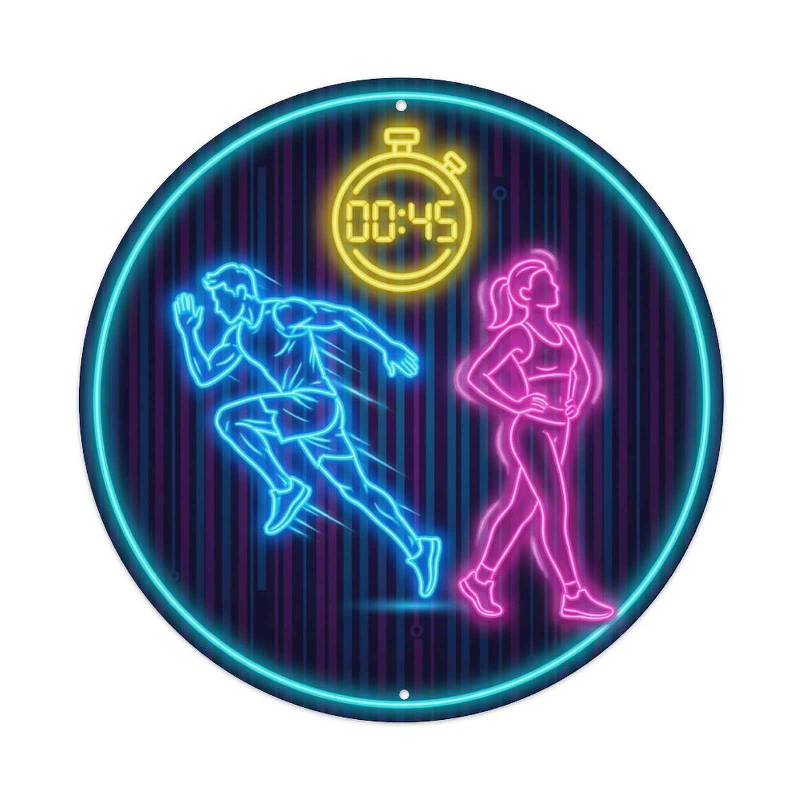 Vintage Faux Neon Gym Retro Bodybuilding Interval Metal Tin Sign