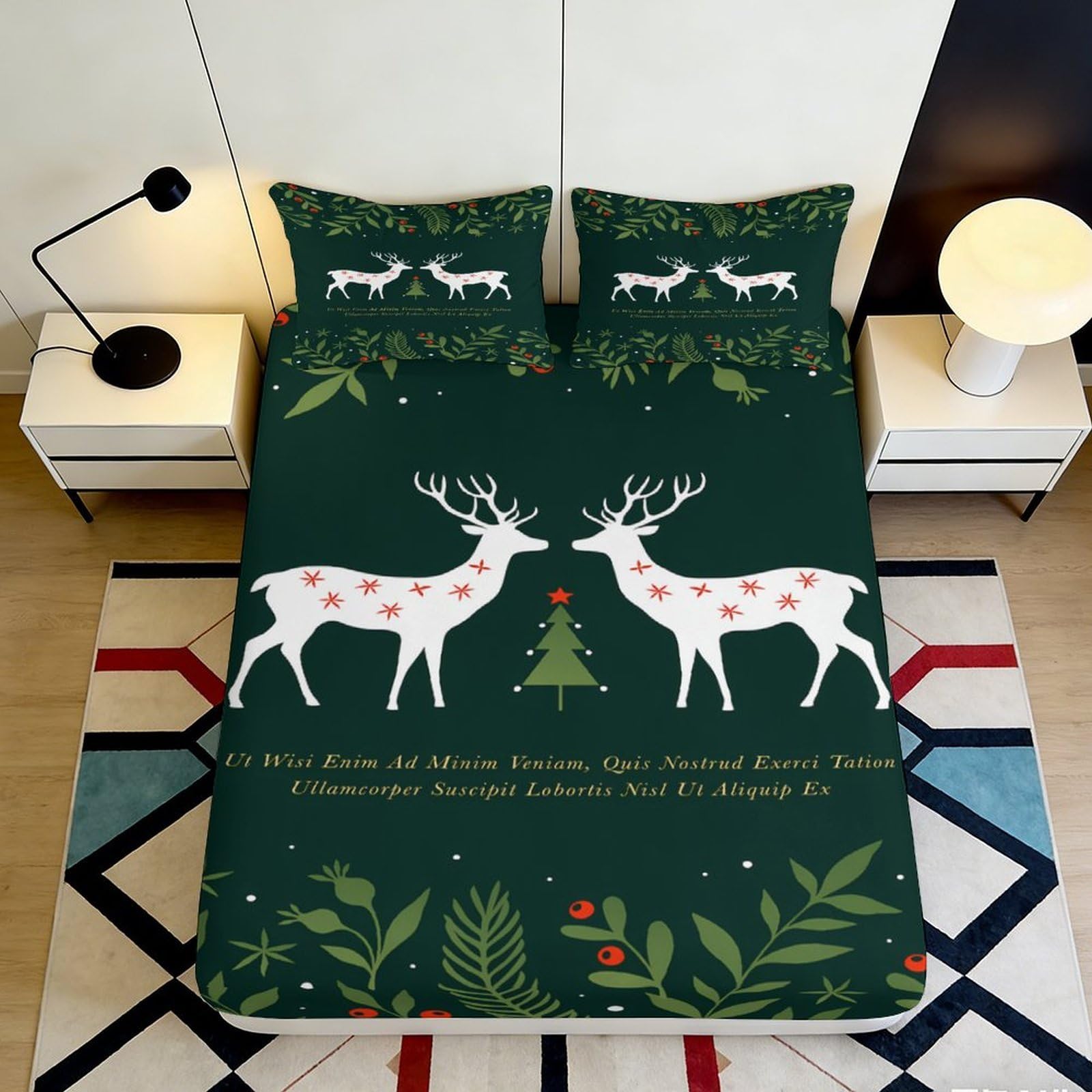 3D Printed Deer Forest Fitted Sheet Microfiber Deep Pocket Bedroom Bedding Non-Slip Deer Tree Mattress Fitted Cover for All Ages 90x200x25cm