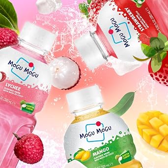 Mogu Mogu Variety Pack Juice Drink with Nata de Coco (Coconut Jelly) Lychee, Strawberry & Mango, Chewy Fruit Beverage for Kids & Adults, 6 Pack Bottles, 10.82 fl oz Each