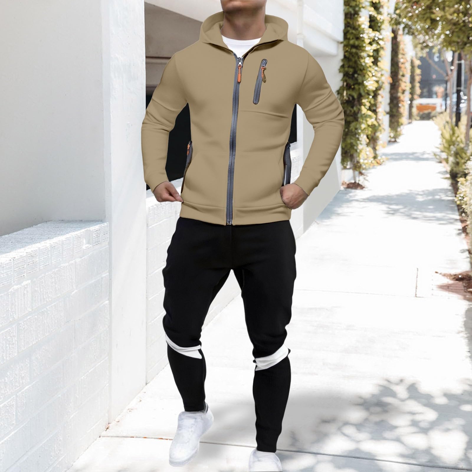 Generico Tuta Uomo con Lettere Stampa Set Sportivo Y2K Tute da Jogging Hip Hop Felpe Cappuccio e Pantaloni Top Larghi Sportivi Felpa Tracksuit,Tuta Elegante Uomo,Regalo Natale Halloween Capodanno