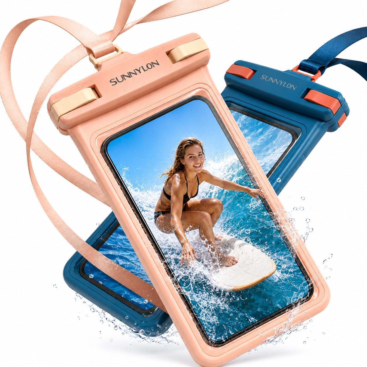 3D TPU Waterproof Phone Pouch, IPX8 Underwater Phone Case 100FT, Touch Screen Cell Phone Dry Bag with Lanyard, 7 Inch Fits iPhone 17-14 Pro Max, Samsung Galaxy S26/S25/S24 Ultra (Blue+Pink)