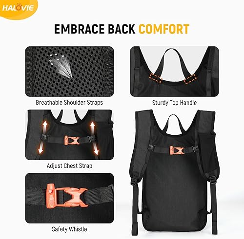 Miniatura 5 de HALOVIE Mochila de senderismo plegable de 15 L con bolsillo para teléfono, mochila de viaje ligera con correa para el pecho, paquete pequeño