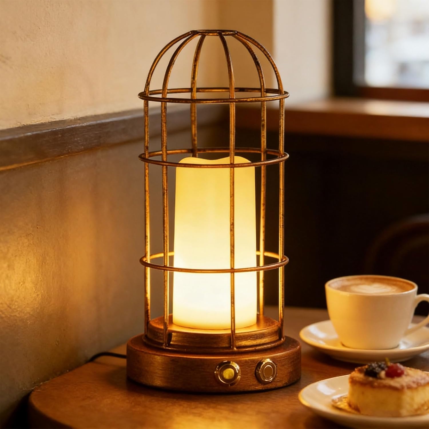 (1 Piece) Vintage Cage Desk Lamp LED Touch Dimming Soft Light for Home Reading Indoor Surrounding Lighting