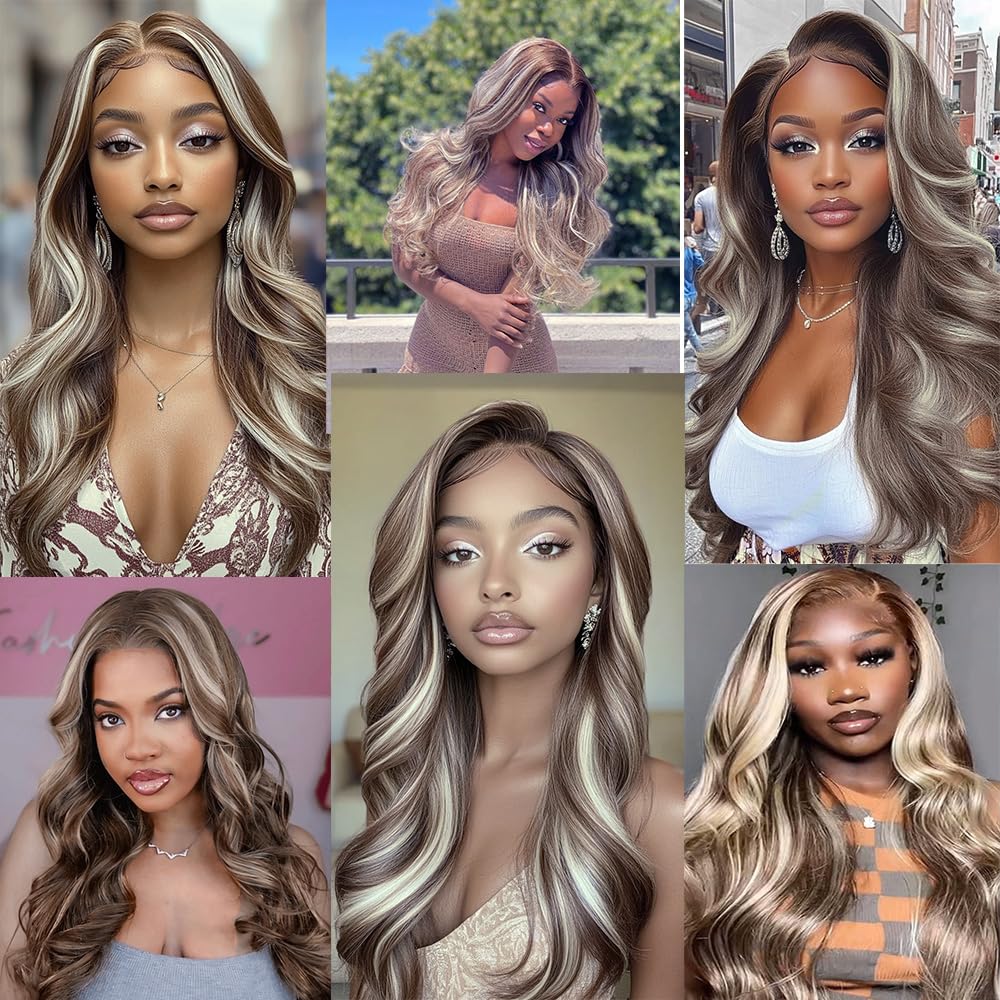 P4613 Honey Blonde Deep Wave Human Hair Bundles Highlight Brown Deep Curly Brazilian Hair Extensions Ombre Two Tone Brown Mixed With 613 Bundles for Women 26 28 30 inch