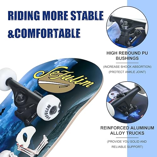 Miniatura 4 de Sefulim Monopatín completo de 31 x 8 pulgadas, 7 capas, arce canadiense, doble patada, cóncavo, crucero, patineta para niños, niñas, adolescentes,