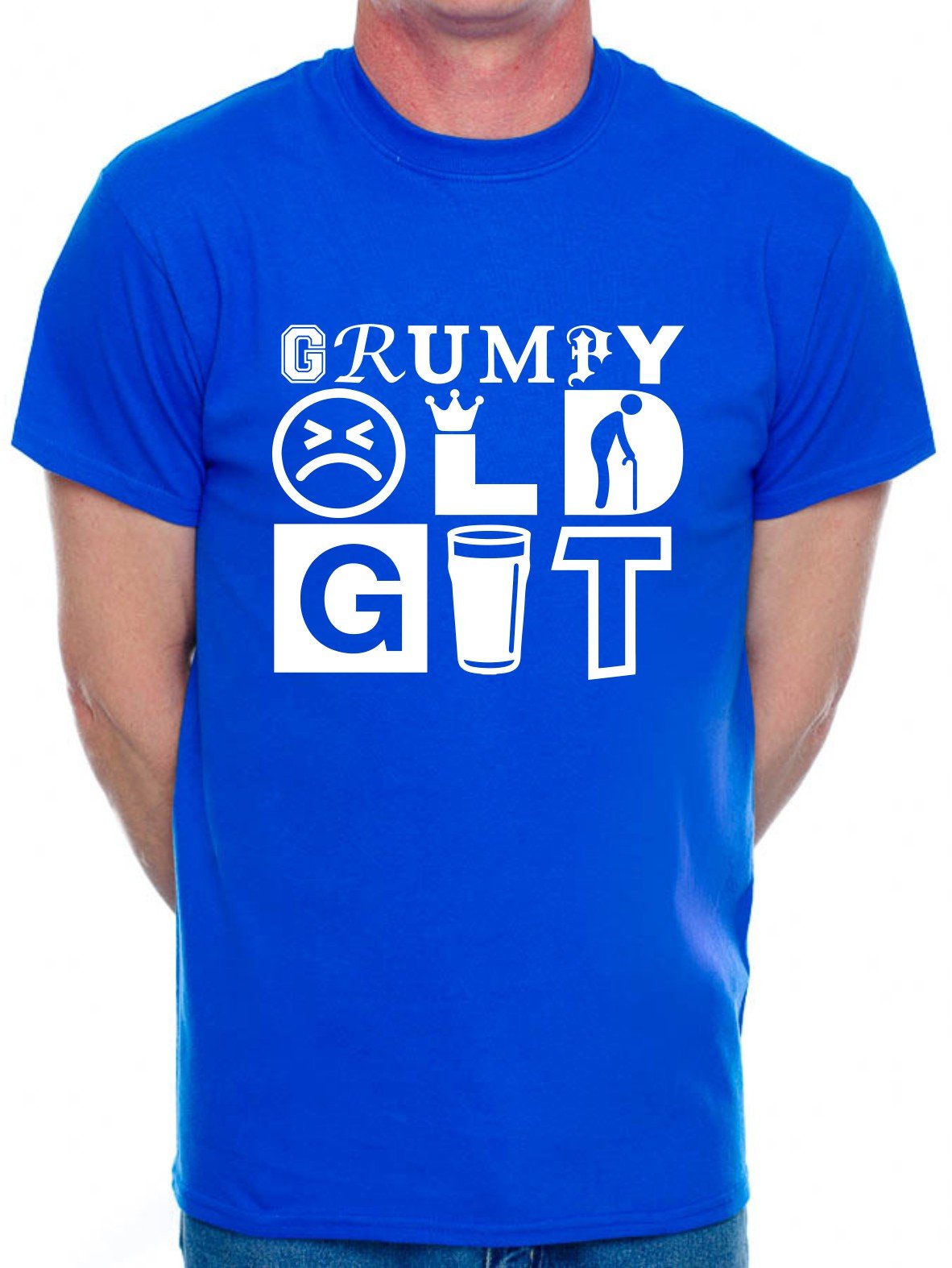 Print4u Men's Blue T-Shirt Grumpy Old Git X-Large