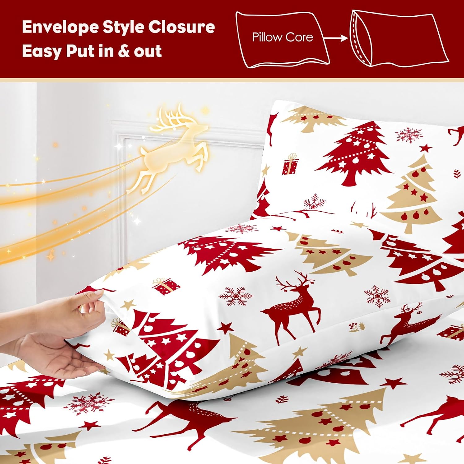 Christmas King Size Sheets Set, Luxury 1800TC Hotel Quality Double Brushed Microfiber Deep Pocket Bed Sheets, Ultra Soft, Breathable, 4PC, King