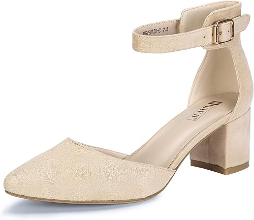 IDIFU IN2 Pedazo Zapatos de vestir para mujer, tacones de bloque bajo, cómodos, con puntera cerrada, correa de tobillo, zapatos de boda