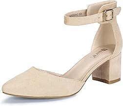 IDIFU Women's IN2 Pedazo-C Mid Chunky Heels Closed Pointed Toe Ankle Strap D'Orsay Pumps Low Block Heel Comfortable Dress Sandals Shoes - coolthings.us