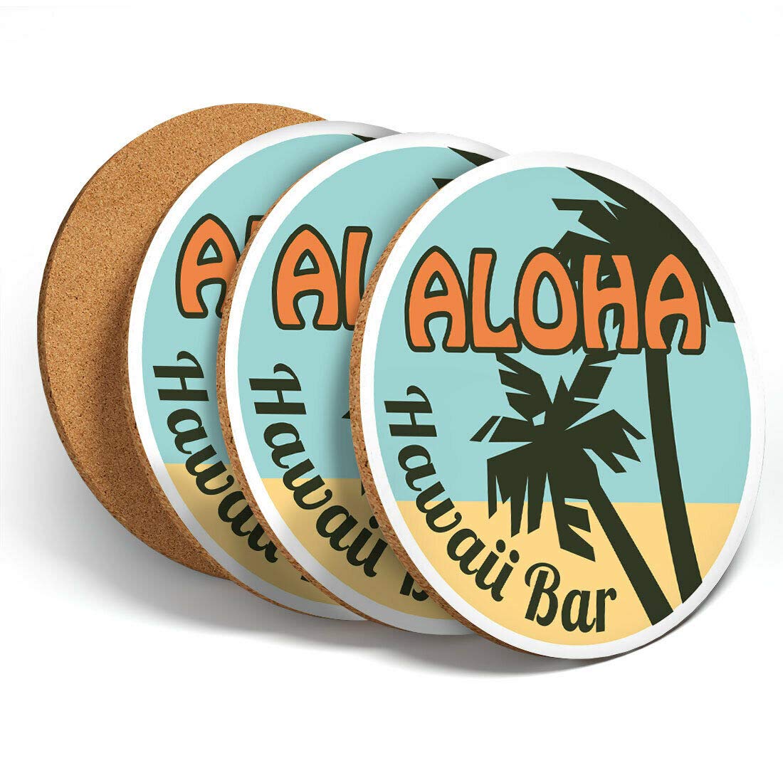 Destinationvinyl Multicolor 4 Set - Aloha Tiki Vinyl Hawaii Bar Coasters - Kitchen Drinks Coaster #4345