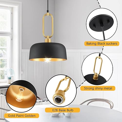 Miniatura 7 de Industrial Pendant Lighting Fixture, 3-Pack White Metal Shade Hanging Light for Kitchen Island Dinning Room