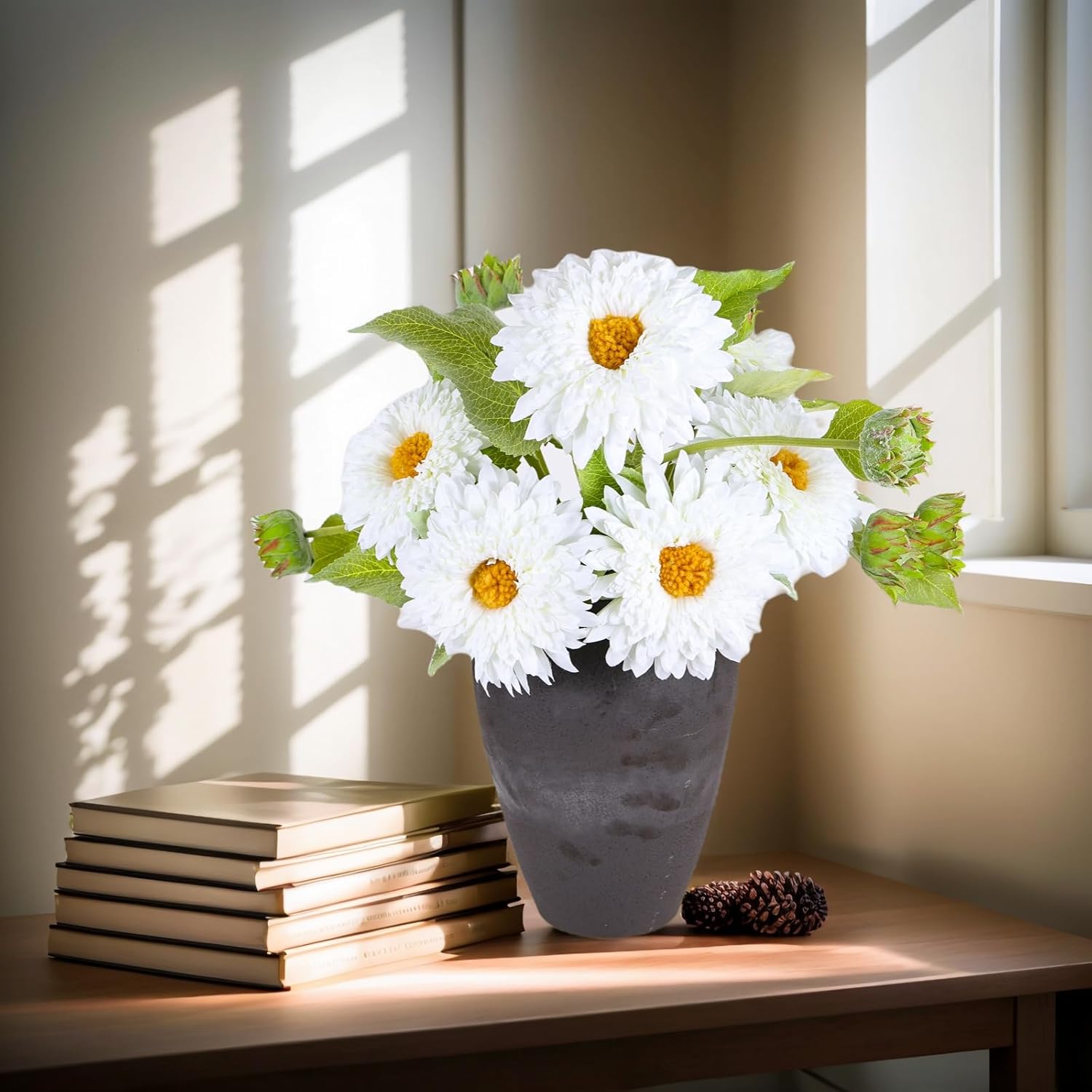 Kimura's Cabin 5Pcs White Sunflowers Artificial Flowers with Long Stems Fake Large Sunflowers Silk Faux Bouquet for Wedding Floral Arrangements Home Garden Birthday Party Indoor Decor(White) - Image 3