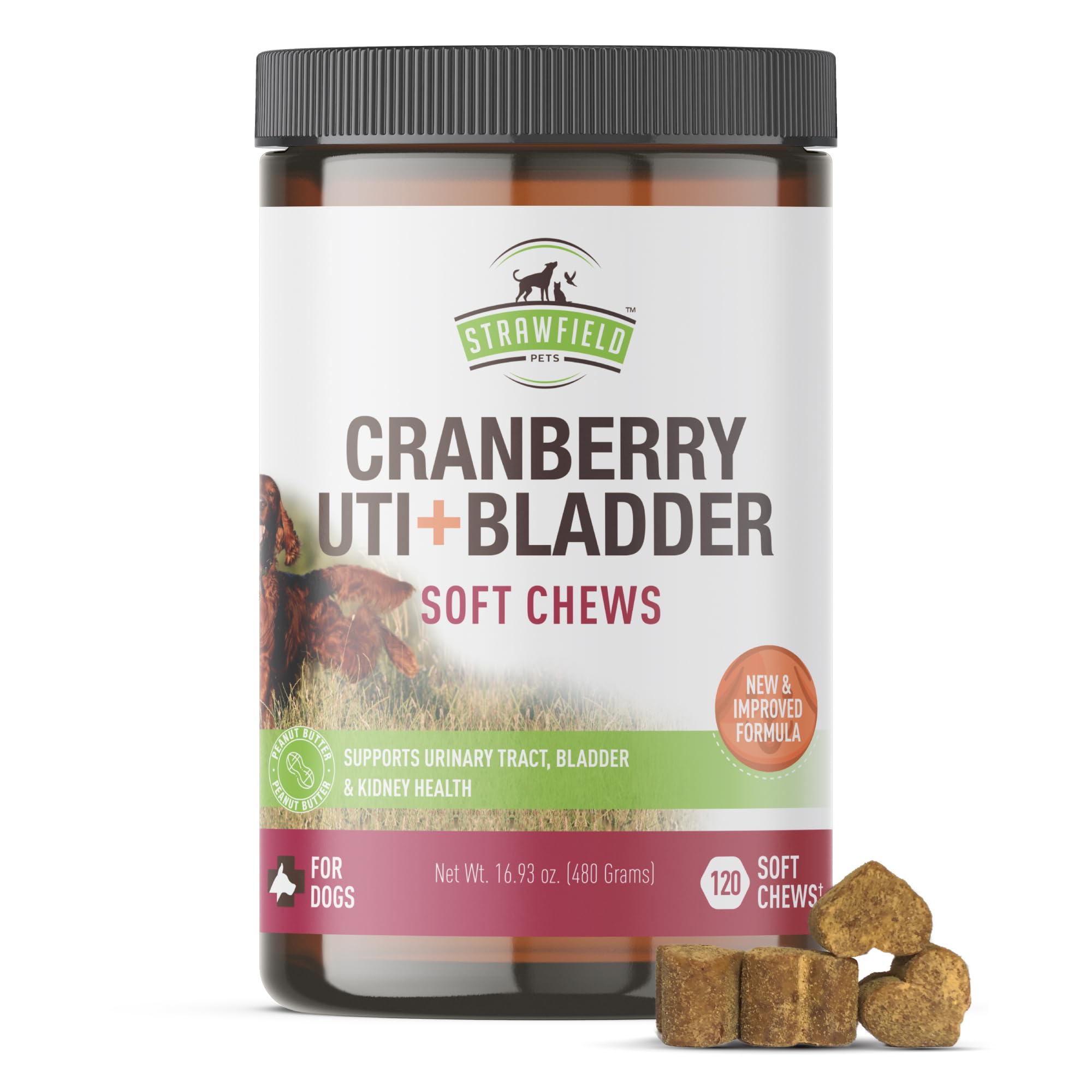 Cranberry Bladder & UTI Chews for Dogs D-Mannose + Vitamin C for Urinary Tract Support Peanut Butter Flavored Soft Chews 120 softchews
