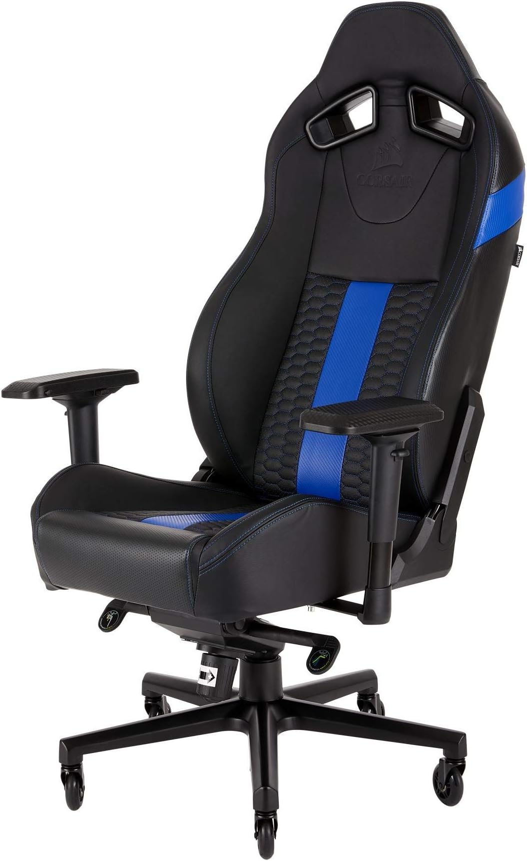 T2 Road Warrior - Faux Leather Gaming Chair, Easy Assembly, Ergonomic Swivel, Adjustable Height & 4D Armrests, Lumbar Support, Comfortable Wide Seat with High Recliner - Black/Blue