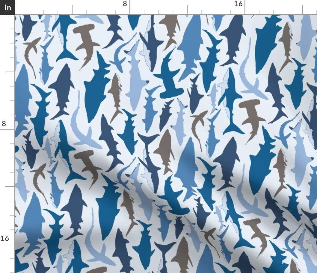 Spoonflower Fabric - Swimming Sharks Blue Grey Boy Nautical Nursery Ocean Shark Beach Printed on Petal Signature Cotton Fabric by The Yard - Sewing Quilting Apparel Crafts Decor