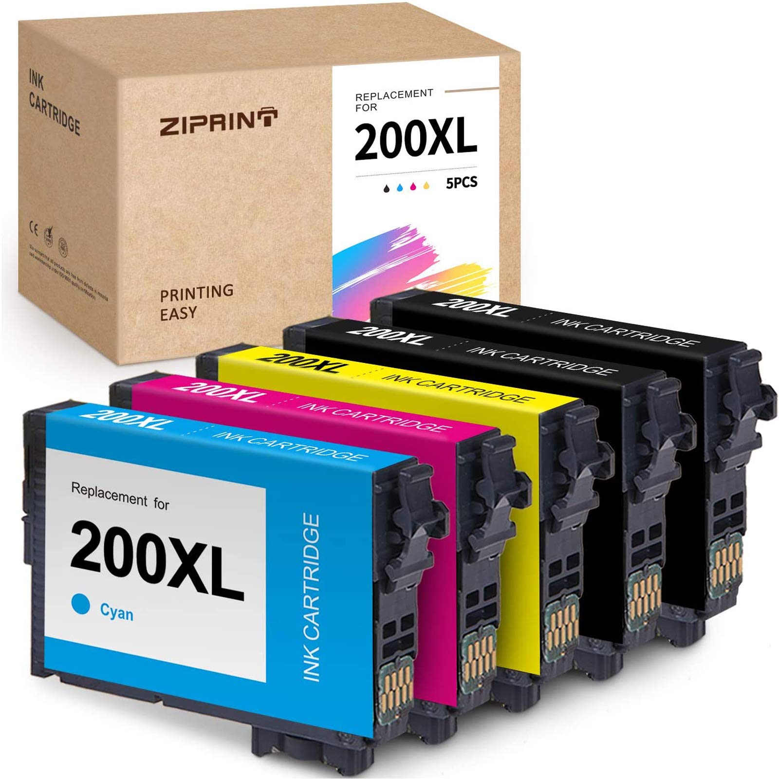 ZIPRINTRemanufactured Ink Cartridge Replacement for Epson 200XL T200XL use for Workforce WF-2520 WF-2530 WF-2540 Expression XP-200 XP-300 XP-310 XP-400 XP-410 (2Black, 1 Cyan, 1 Magenta, 1 Yellow)
