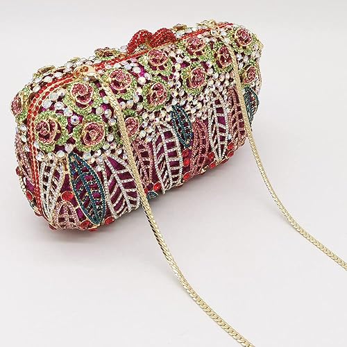 Miniatura 4 de Boutique De FGG Bolso de mano de flores para mujer, bolso de mano de cristal para mujer, bolsos de noche formales con diamantes de imitación para