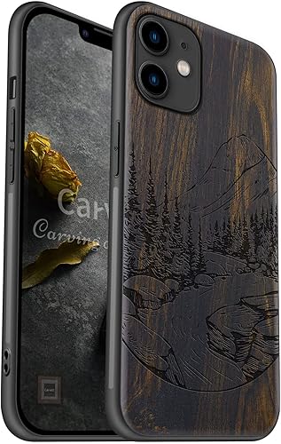 Carveit Funda de madera para iPhone 11 madera natural y TPU suave negro a prueba de golpes, protector de madera único para teléfono compatible con