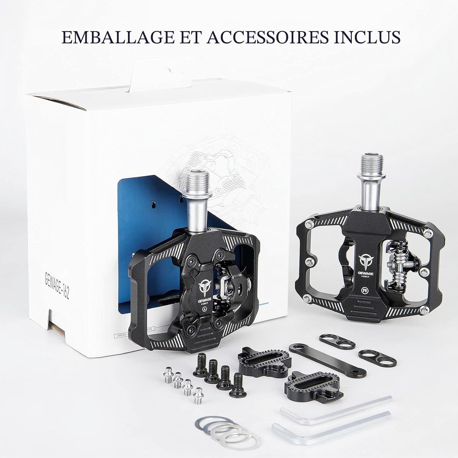 GEWAGE Pédales Vélo SPD Double Fonction - Plateau/Clipless, 3 Roulements Étanks, Aluminium Léger 9/16" avec Picots pour VTT et Route,vélo de Gravier