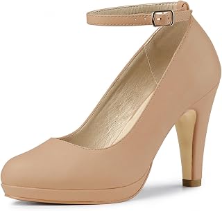 Allegra K Womens Low Platform Round Toe Stiletto Heels Ankle Strap Pumps
