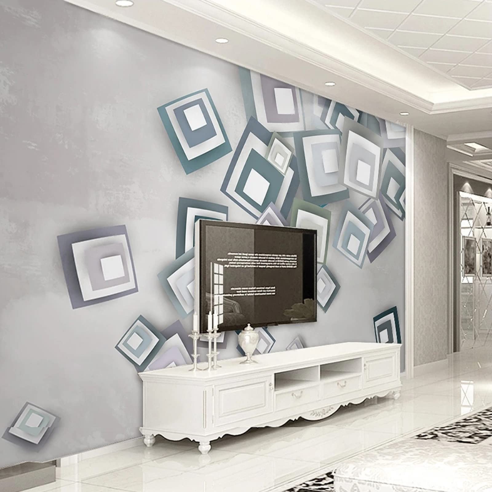 Papier peint tridimensionnel géométrique pour créer un mur d'accent moderne dans votre salon