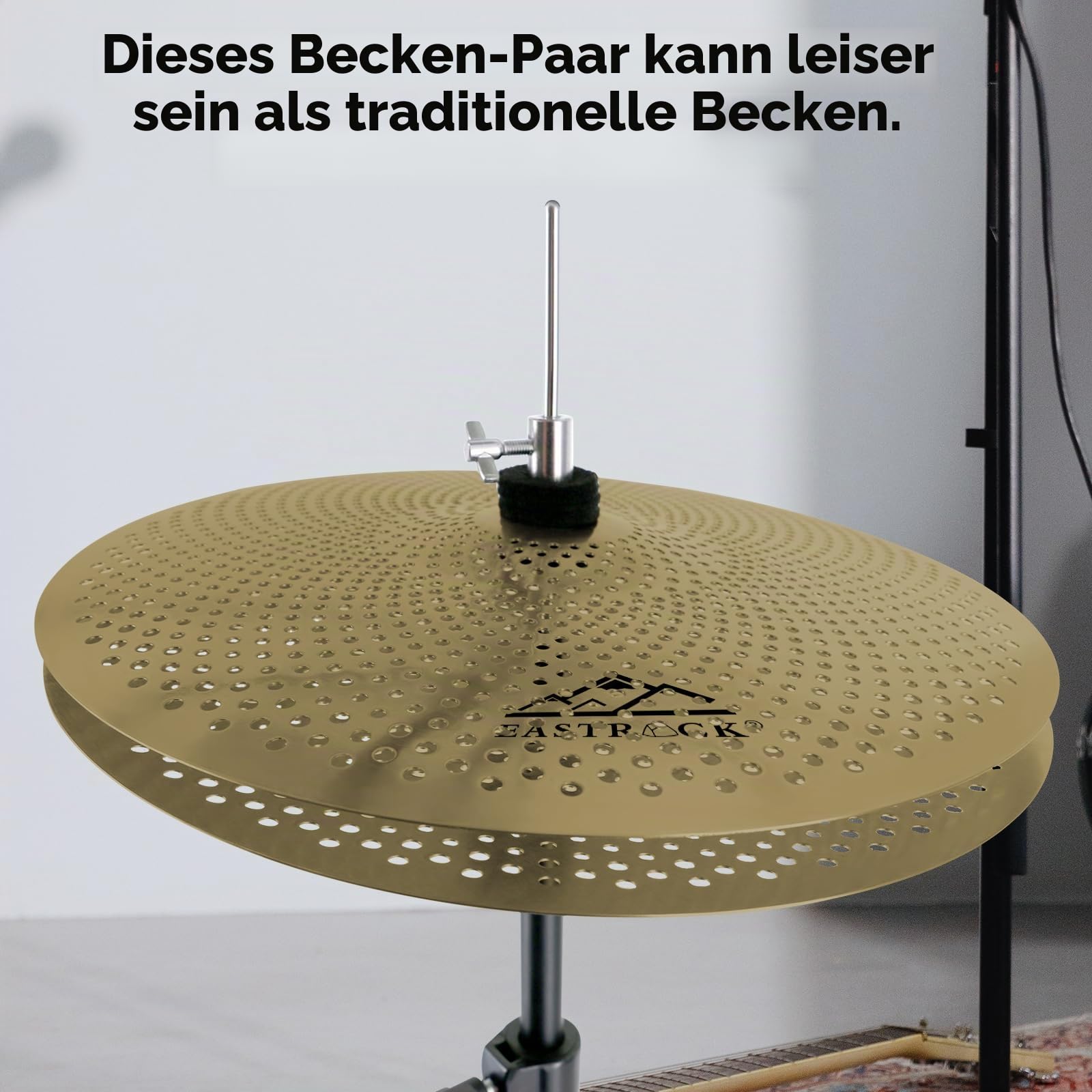 EASTROCK Becken Set Low Volume Pack Becken Set Mit Becken Tasche Filzen 14'Hi-hat+16"Crash+18'Crash+20" Ride 5 Stück Drummer Praxis Becken(Gold)