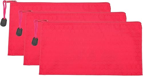 PATIKIL Bolsas impermeables con cremallera, paquete de 3 soportes para documentos A6, estuche para lápices para oficina, color rojo rosa