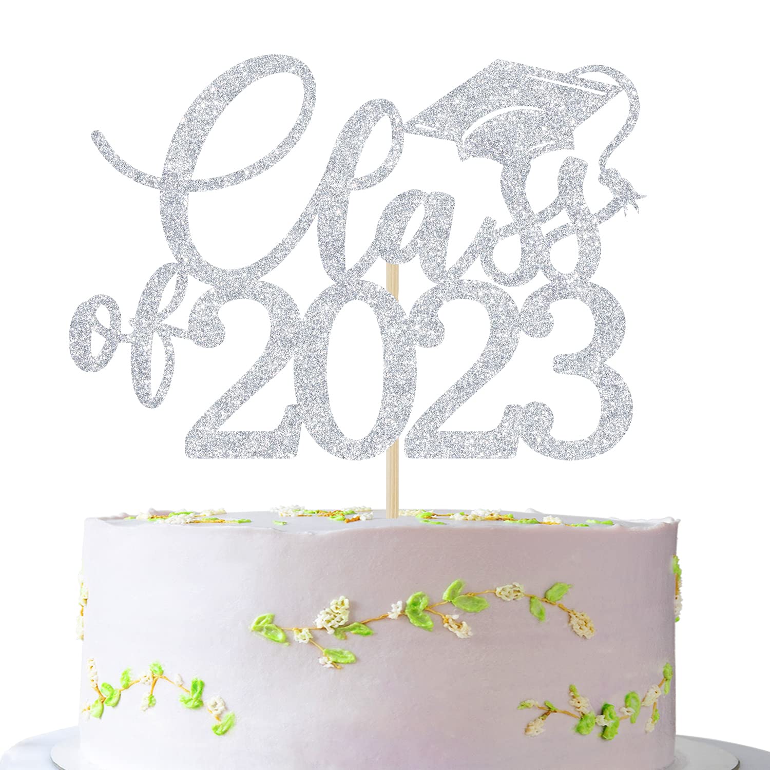 Class of 2024 Cake Topper, Congrats Grad Cake Decorations, You Did It, Middle High School College Senior Happy Graduation Party Decorations Supplies Silver Glitter