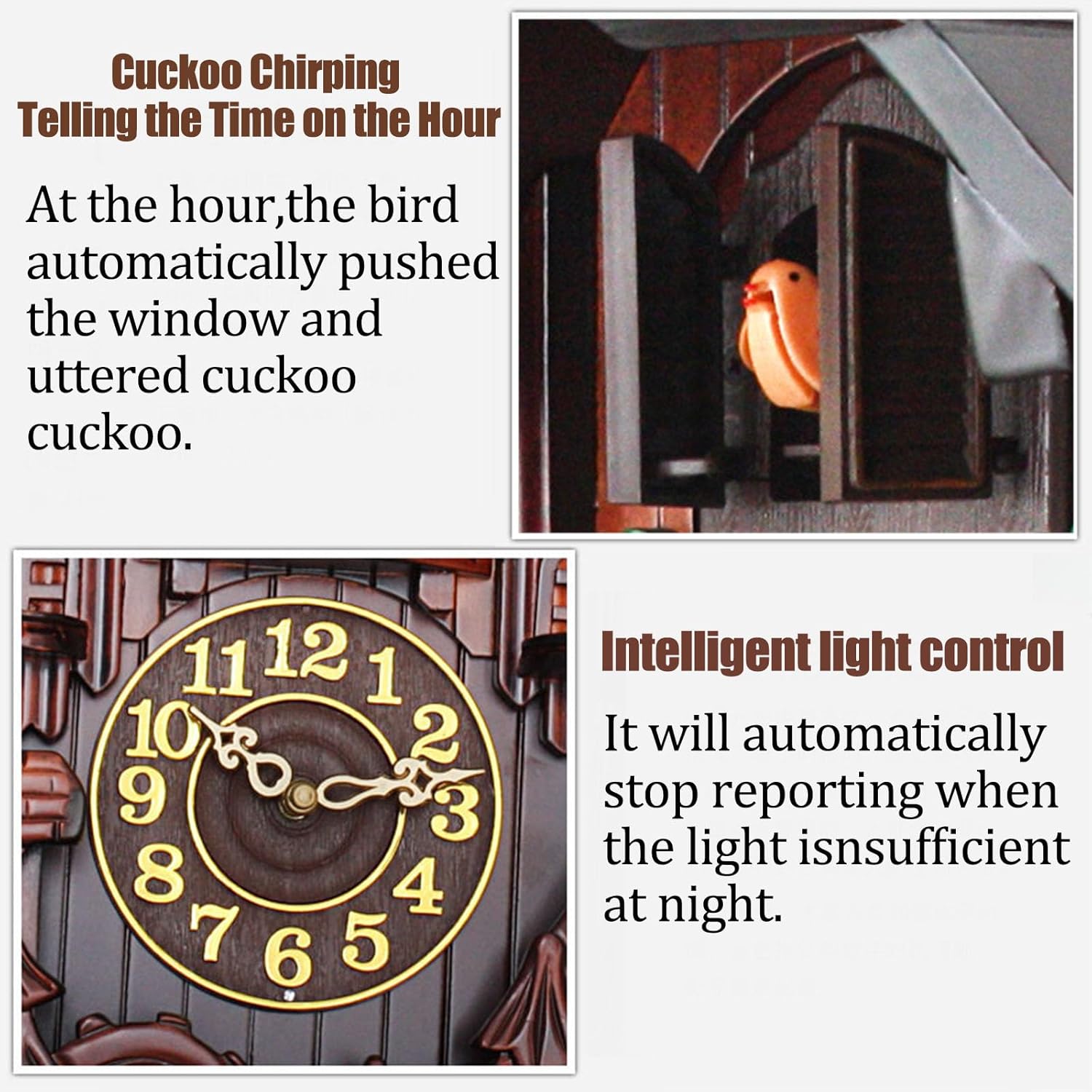 Cuckoo Clocks,Wall Clock,Cuckoo Clocks for Wall,Solid Wood Cuckoo Wall Clock Hanging Bird Clock Home Decor Digital Wall Clock Cuckoo Pendulum Clock Christmas Clock Gifts