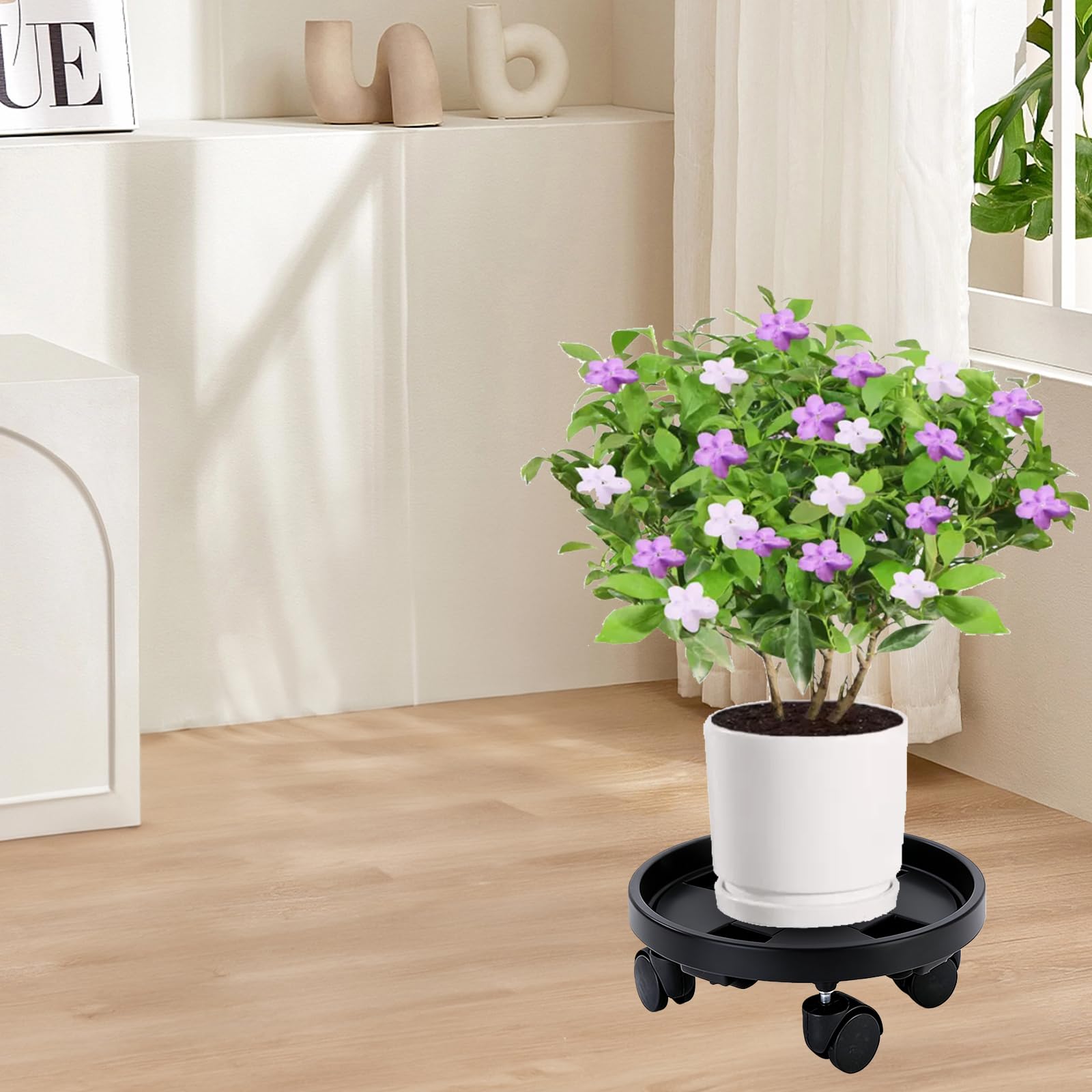 PORFOYO Dessous de Pot de Fleur à roulettes 3 Pièces, Porte Plante à roulettes 30cm, Soucoupe Pot Fleur à roulettes, Charge 50kg, Intérieur et Extérieur
