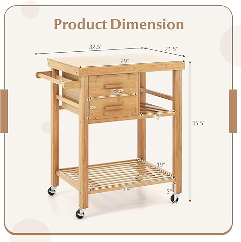 Miniatura 3 de LOKO Carrito de isla de cocina con ruedas, carrito de cocina con ruedas, carrito de cocina de madera rodante con cajones, estantes, toallero y