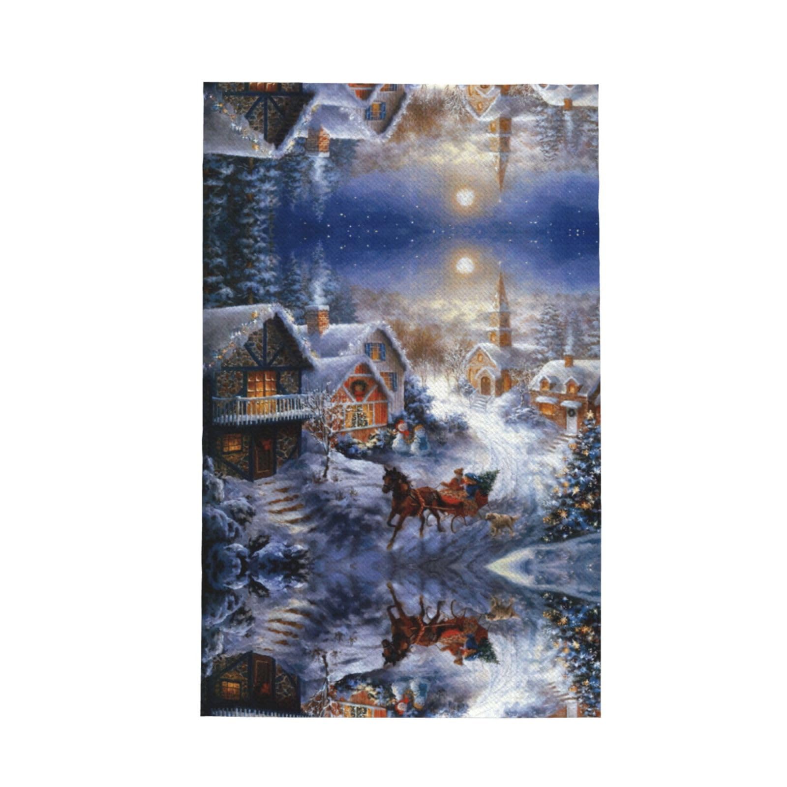 XXahnbm Christmas Village Print Waffle Kitchen Towel,Absorbent Hand Towel