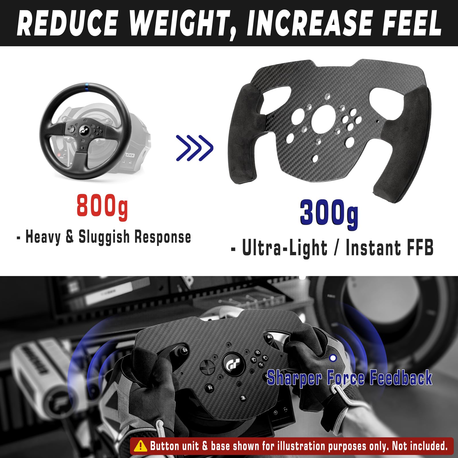 sciuU Roue de Volant Fibre Carbone compatible avec Thrustmaster T300 RS/GT