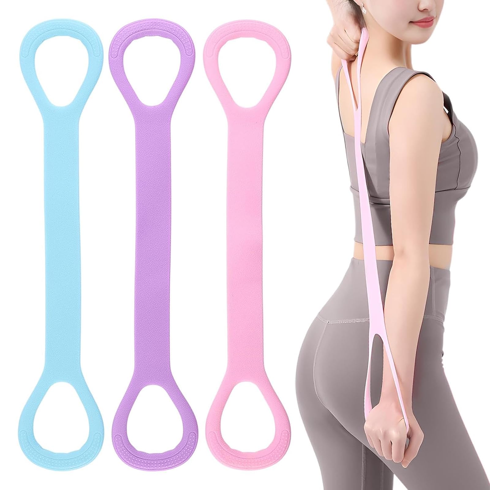 3 Pezzi Elastici Fitness, Bande Elastiche Fitness, Fasce di Resistenza a Forma di 8, Fascia di Resistenza con Maniglie, Espansore Toracico, Yoga Stretching Band, per Yoga, Pilates, Danza