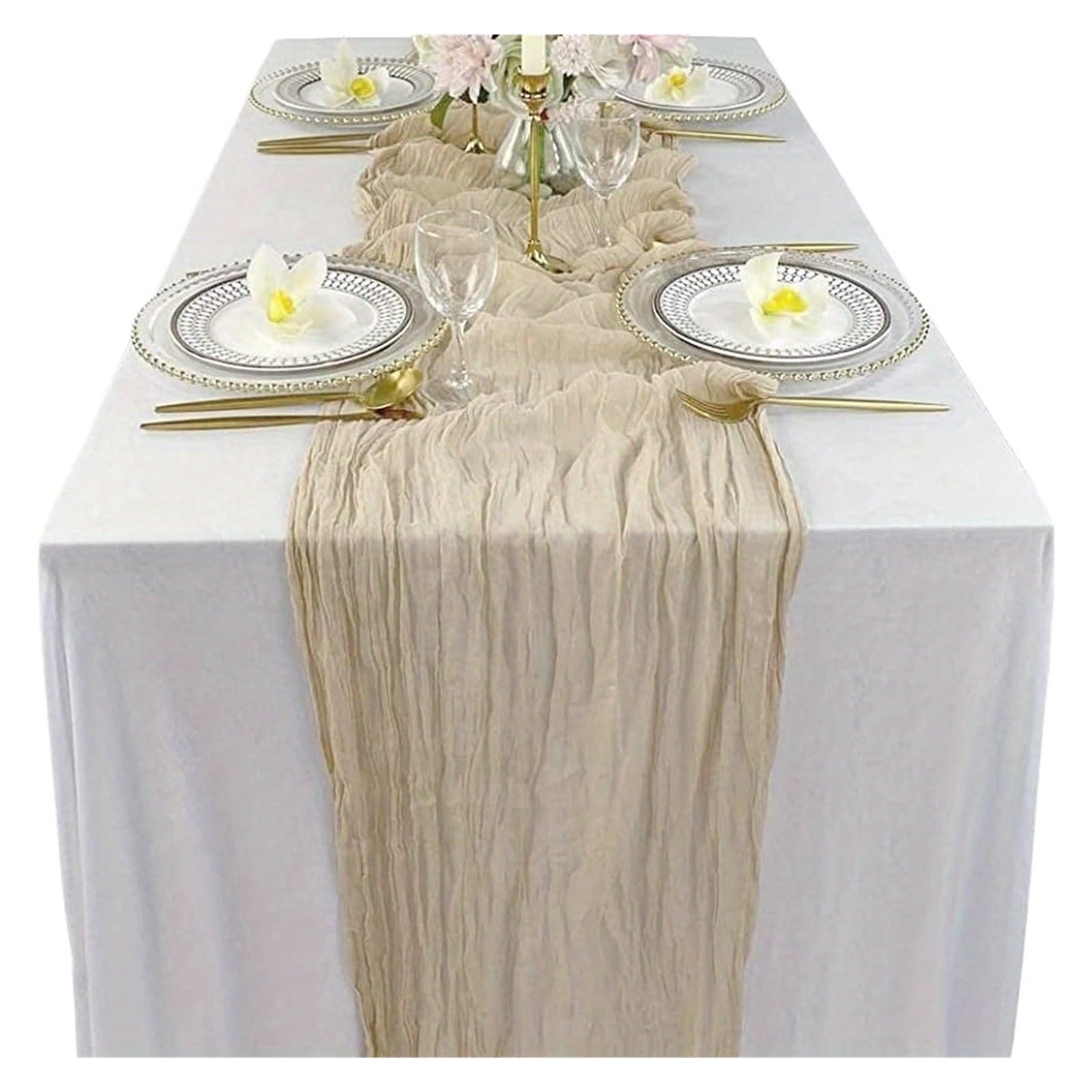 Chiffon Table Runner Striped Table Runner - & Versatile Decor For Holidays, Celebrations, & Home(Beige,90x300cm)