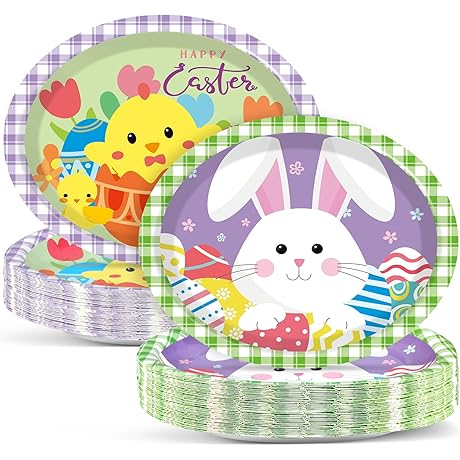 Easter Oval Paper Plates | 50 ct. | 11in Disposable Large Easter...