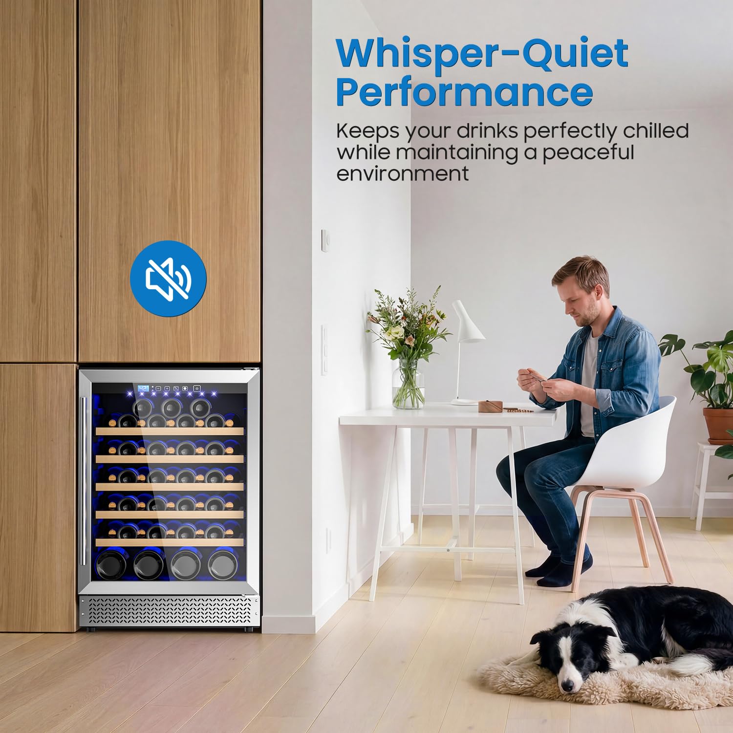 24 inch Wine Fridge, 54 Bottles Wine Refrigerator with Reversible Door, 41–64°F Temp Control, Built-in or/Freestanding Under Counter Wine Fridge, Adjustable Shelves & Low Noise for Home Kitchen Bar