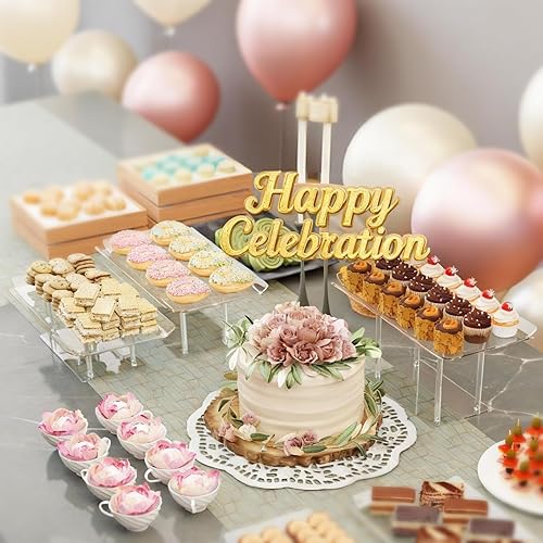 Miniatura 4 de Juego de 3 Piezas para Exhibición de Mesa de Postres, Soportes Transparentes de Acrílico para Buffet, Elevador para Cupcakes, Postres, Pasteles