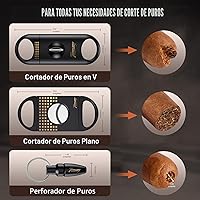 Vista 5 de Humidificador de Cigarros, Caja de Cigarros de Madera de Cedro, Humidificador de Escritorio con Superficie de Vidrio y Higrómetro Frontal