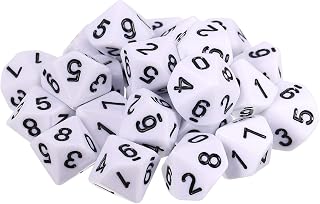 TecUnite 25 Pcs Polyhedral Dice Set,Black with White,10 Sides | 25 Pcs Black With White 10-Sided Acrylic Dice, Clear Numbers, Durable Waterproof Design, With Black Velvet Pouch
