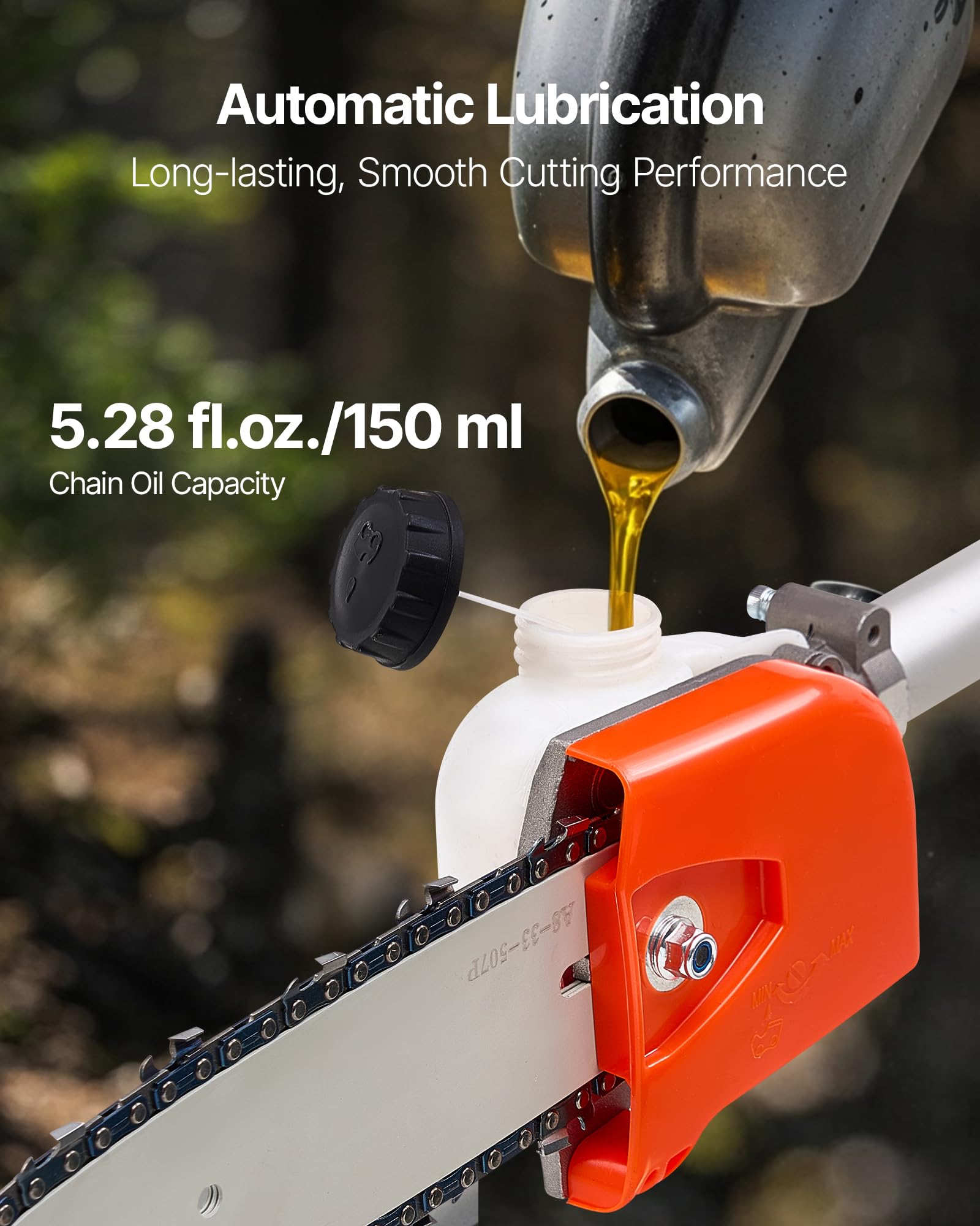 VEVOR Élagueuse Thermique sur Perche à 2 Temps, 33 cc, Élagueuse sans Fil à Essence, avec Perche Extensible 2,04-3,54 m, Guide-chaîne 20,3 cm, Réservoir de Carburant 850 ml, pour Élagage des Arbres